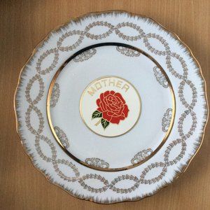 "Mother" decorative plate with red rose in center gold rimmed great gift for Mom